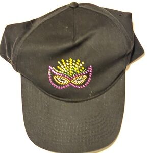 Mardi Gras Black Rhinestone Embellished Cap, Velcro snap.